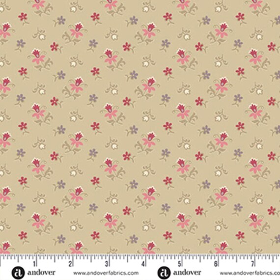 Wildflower Cottage...A-1593-N...Buff...Scatter Garden...Renee Nanneman...Andover Fabrics