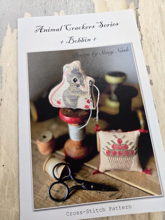 Bobbin, Animal Crackers Series by Stacy Nash Primitives...cross stitch chart, mouse