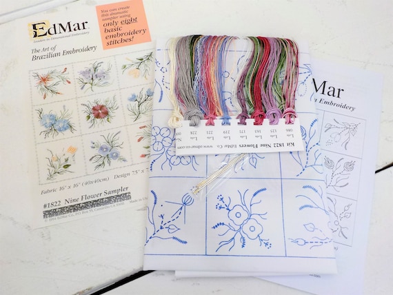 A Nine Flower Sampler...EdMar kit #1822...kit complete with instructions, preprinted thread and