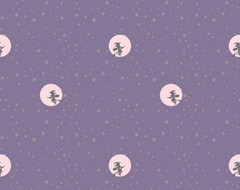 Spooky Schoolhouse Starry Night Lilac Sparkle designed by Melissa Mortenson for Riley Blake Designs, halloween, autumn