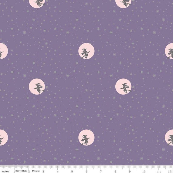 Spooky Schoolhouse Starry Night Lilac Sparkle designed by Melissa Mortenson for Riley Blake Designs, halloween, autumn