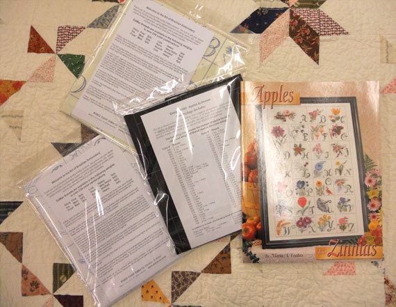 Apples to Zinnias, Brazilian Embroidery book, and pre-printed fabric by Maria A. Freitas