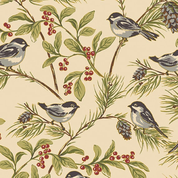 Christmas at Home...16715M-70 Chickadees...Natural...April Cornell...Benartex