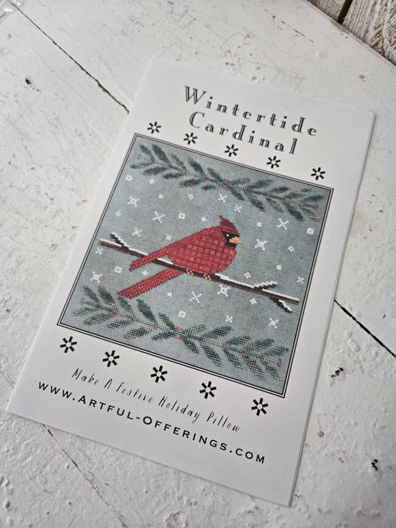 Wintertide Cardinal...Artful Offerings...cross stitch chart...winter stitch...Christmas