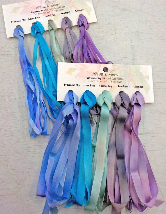 Lavender Sky ribbon set...Gibb & Hiney, hand-dyed silk ribbon, 5 colors, 2 widths