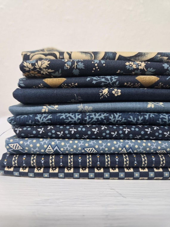 Miss Mollie 1850-1890...Indigo & Weathered Cadet Blue HALF Yard Bundle...Betsy Chutchian...Moda Fabrics...10 prints