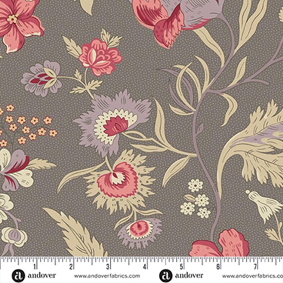 Wildflower Cottage...A-1590-C...Pewter...Wildflowers...Renee Nanneman...Andover Fabrics