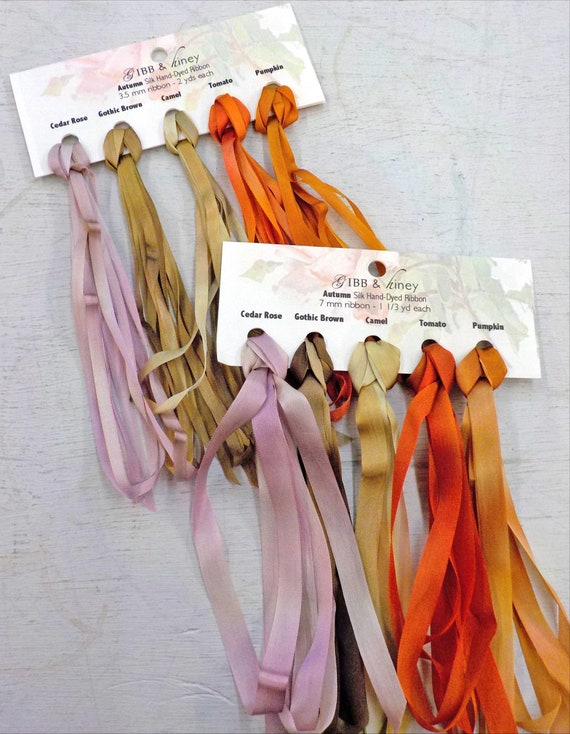 Autumn ribbon set...Gibb & Hiney, hand-dyed silk ribbon, 5 colors, 2 widths