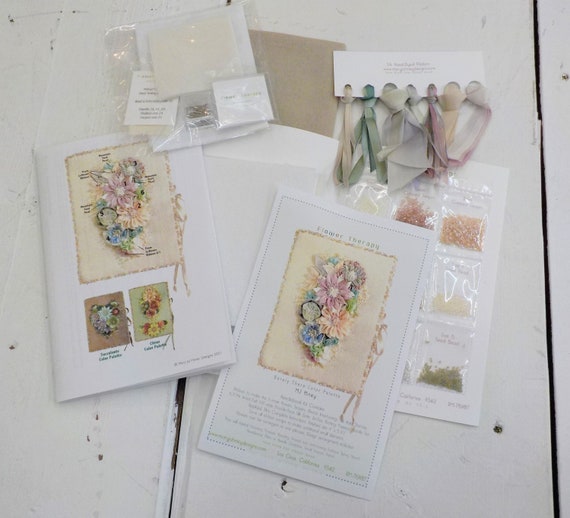Flower Therapy Needlebook kit, Barely There Color Palette, by MJ Hiney...the Ribbon Muse...complete kit with instructions