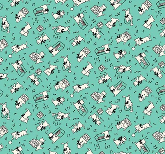 Aunt Grace...R351534D aqua...cat...Judie Rothermel...Marcus Fabrics