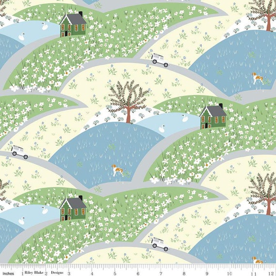 Tulip Cottage Flower Fields Sky C14261-SKY designed by Melissa Mortenson for Riley Blake Designs