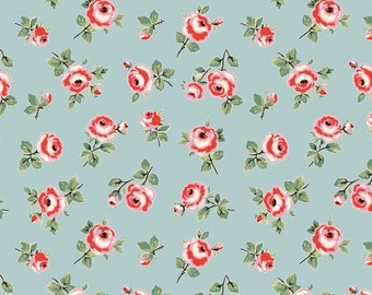 My Favorite Things Blue Rose Petals designed by Elea Lutz for Poppie Cotton, pastel print