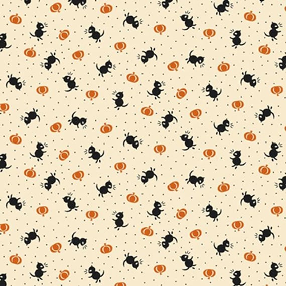Historic Halloween...R331389D CREAM...Cats and Pumpkins...Judie Rothermel...Marcus Fabrics