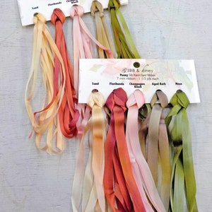 Peony ribbon set...Gibb & Hiney, hand-dyed silk ribbon, 5 colors, 2 widths