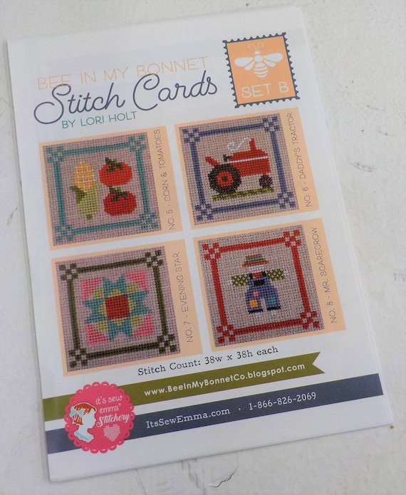 Bee in My Bonnet Stitch Cards, Set B by Lori Holt of Bee in My Bonnet, cross stitch pattern, it's sew emma stitchery