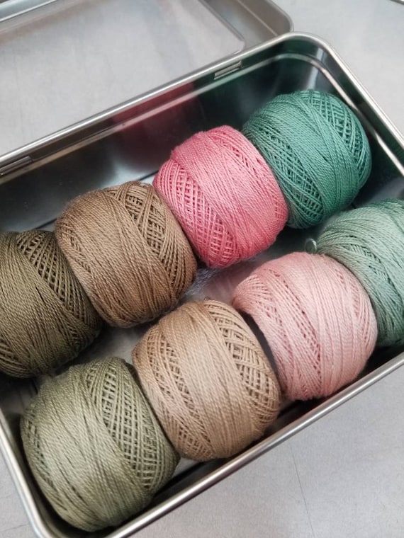 Rue 1800-Inspired thread box...featuring 8 DMC perle cotton balls...no 8