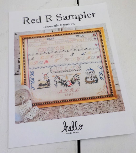 Red R Sampler, a cross stitch pattern, by hello from Liz Mathews, cross stitch, sampler, alphabet sampler, motif sampler