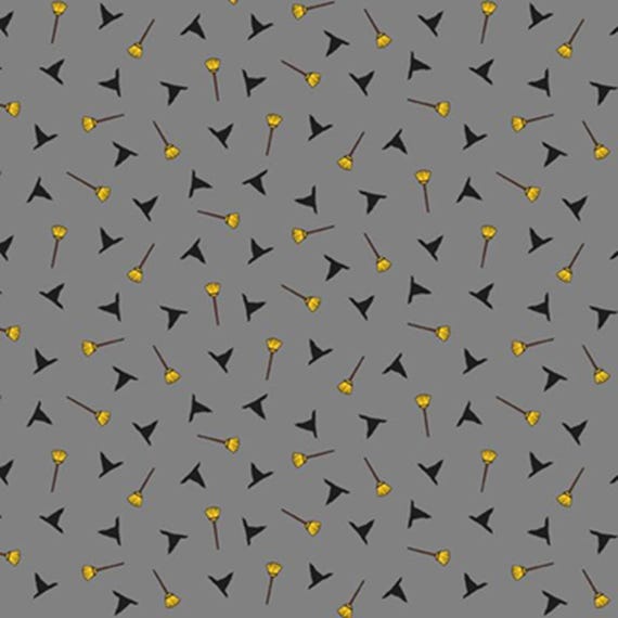 Historic Halloween...R331392D GREY...Hats and Brooms...Judie Rothermel...Marcus Fabrics
