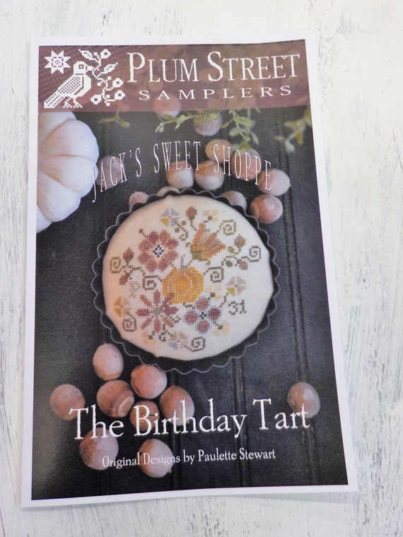 The Birthday Tart, Jack's Sweet Shoppe, by Plum Street Samplers...cross stitch pattern, autumn cross stitch, autumn cross stitch