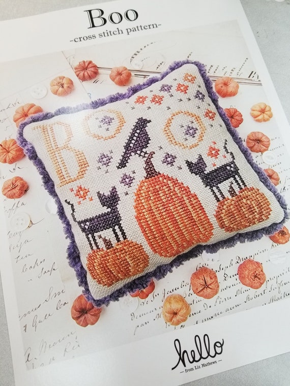 Boo, a cross stitch pattern, by hello from Liz Mathews, cross stitch, halloween, autumn, pumpkin