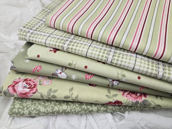 A Very Sweet Christmas...fat quarter Green bundle...Anne Sutton/Bunny Hill Designs...Moda Fabrics...6 prints