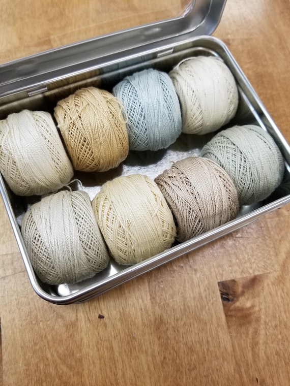 Pale Tones thread box...featuring 8 DMC perle cotton balls...no 8