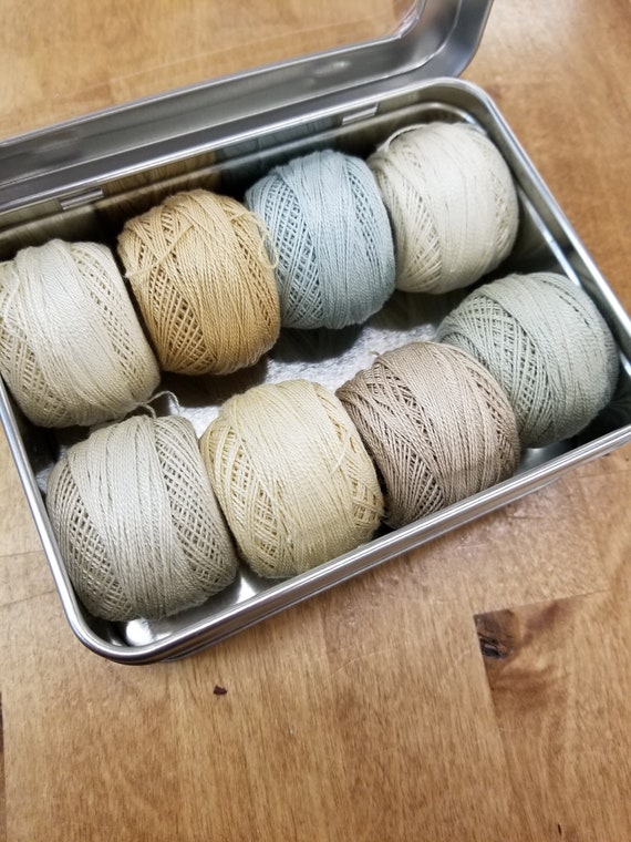 Pale Tones thread box...featuring 8 DMC perle cotton balls...no 8