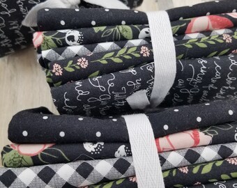 Country Rose Charcoal fat quarter bundle by Lella Boutique for Moda Fabrics...5 prints