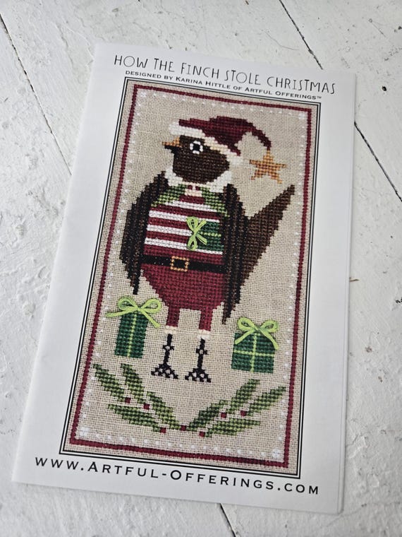 How the Finch Stole Christmas...Artful Offerings...cross stitch chart...winter stitch...Christmas