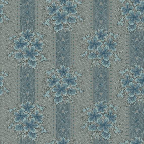 Midnight Bloom....MAS11261-TQ...Tan/Aqua...Floral Stripe...Maywood Studio