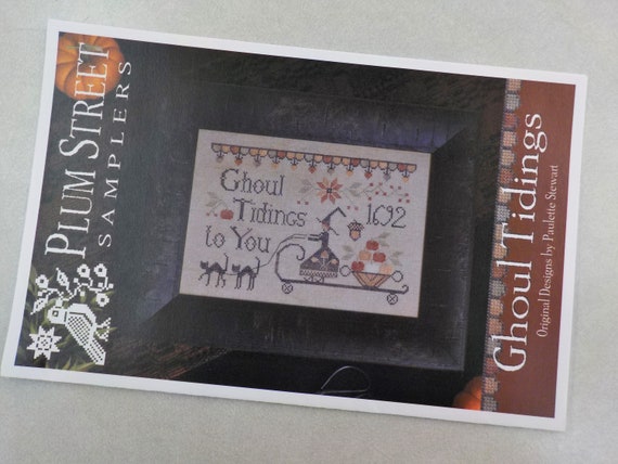 Ghoul Tidings by Plum Street Samplers...cross stitch pattern, Halloween cross stitch, witch, autumn