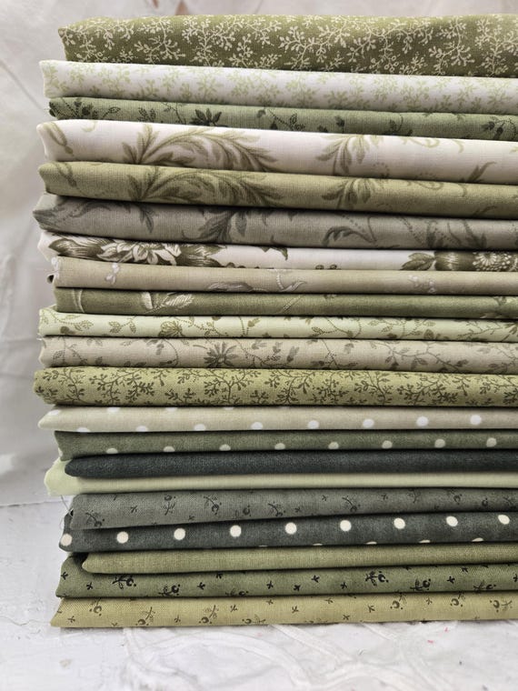 3 Sisters Favorites...Vintage Linens...Meadow Greens...HALF Yard Bundle...Moda Fabrics...21 prints