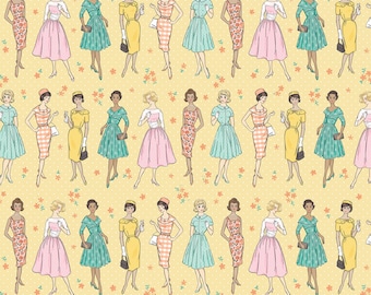 Delightful Department Store Yellow Delightful by Amy Jordan for Poppie Cotton, pastel print