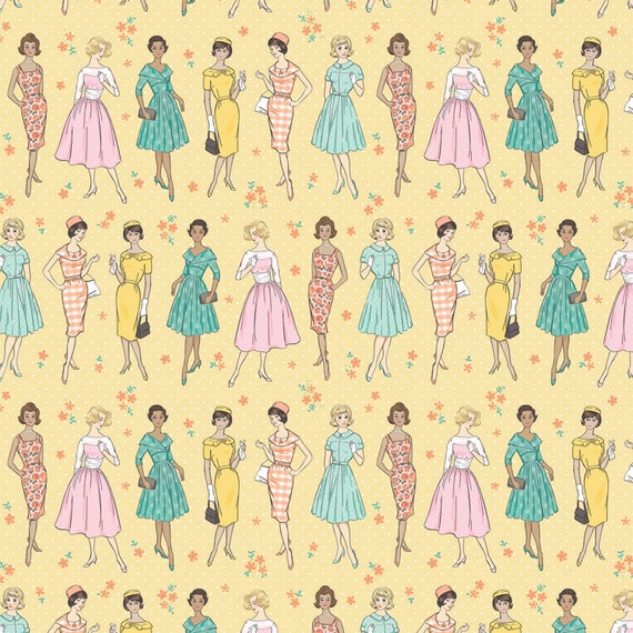 Delightful Department Store Yellow Delightful by Amy Jordan for Poppie Cotton, pastel print