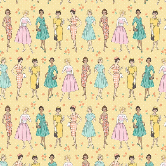 Delightful Department Store Yellow Delightful by Amy Jordan for Poppie Cotton, pastel print