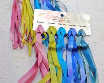 Island ribbon set...Gibb & Hiney, hand-dyed silk ribbon, 5 colors, 2 widths