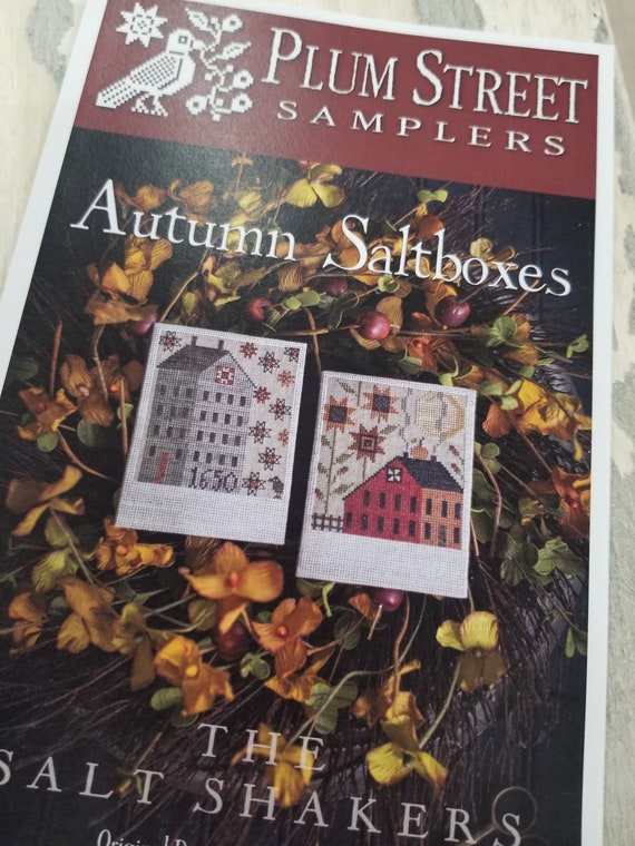 Autumn Saltboxes, The Salt Shakers by Plum Street Samplers...cross stitch pattern, halloween cross stitch, autumn stitch