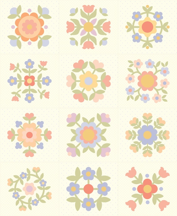 Pastel Prairie...31771 11 appliqué flower panel...Heather Briggs of My Sew Quilty Life...Moda Fabrics
