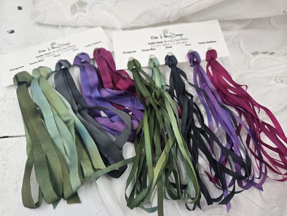 Gothic Dusk ribbon set...Mary Jo Hiney Designs...hand-dyed silk ribbon...5 colors...2 widths