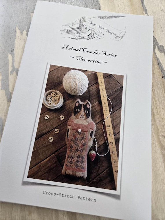 Clementine, Animal Crackers Series by Stacy Nash Primitives...cross stitch pattern, cat cross stitch