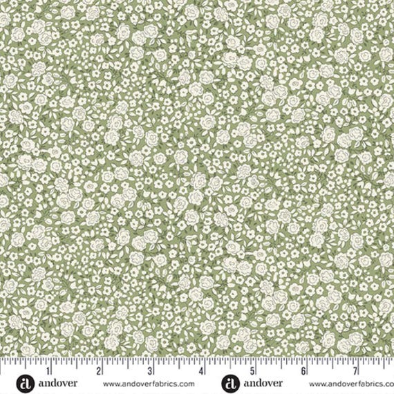 Petite Fleur...MU-182-G...Blossom Green...Makower UK