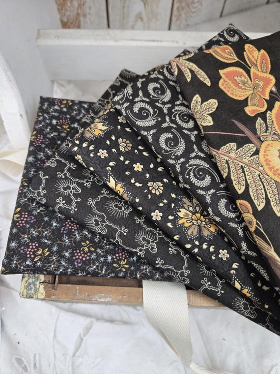 Wild Orchid...Black FQ Bundle...Blackbird Designs...Moda Fabrics...5 prints