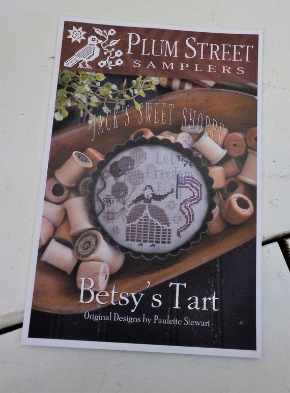 Betsy's Tart, Jack's Sweet Shoppe, by Plum Street Samplers...cross stitch pattern, summer cross stitch, 4th of july tart, patriotic tart