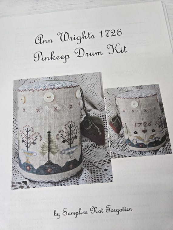 Ann Wrights 1726 Pinkeep Drum...Samplers Not forgotten...cross stitch kit