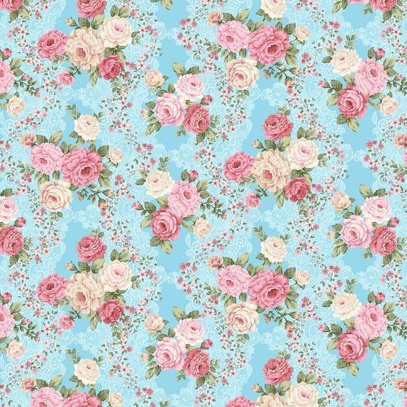 My Victorian Garden...Blue 3410-77...designer Mary Jane Carey...Henry Glass...pastel