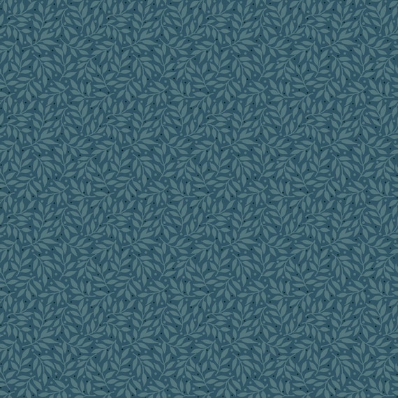 Midnight Bloom....MAS11265-Q...Teal Blue...Leaf Vine...Maywood Studio