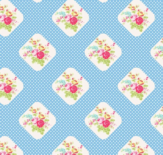 Posie TW08 blue by Tanya Whelan...cottage style print, blue