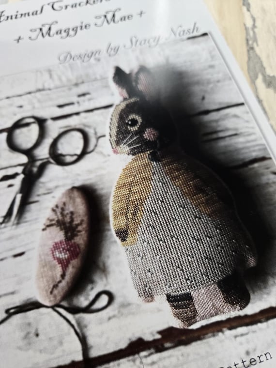 Maggie Mae, Animal Crackers Series by Stacy Nash Primitives...cross stitch chart, bunny, easter