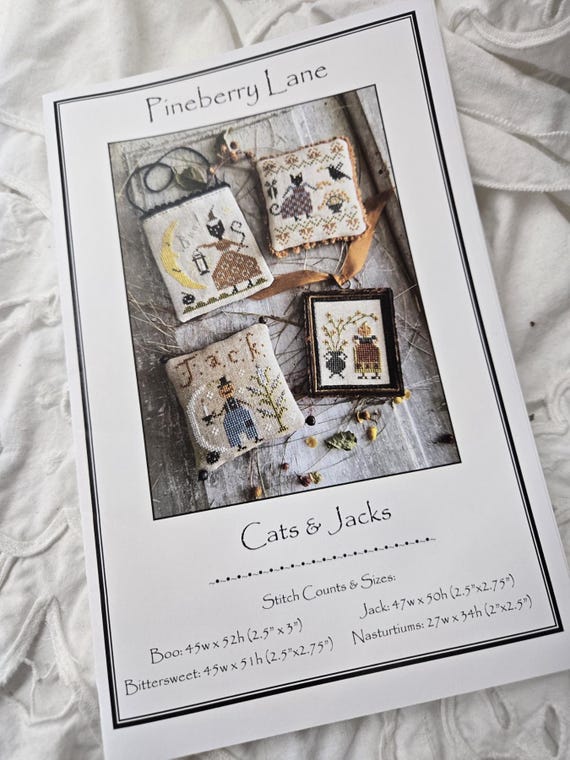 Cats and Jacks...Pineberry Lane...cross stitch chart...Halloween...Autumn