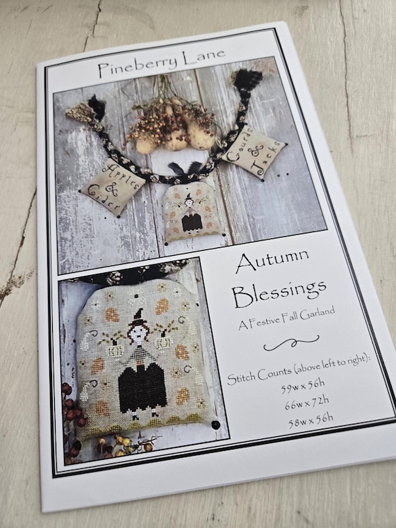 Autumn Blessings...a festive fall garland...Pineberry Lane...cross stitch chart...Halloween